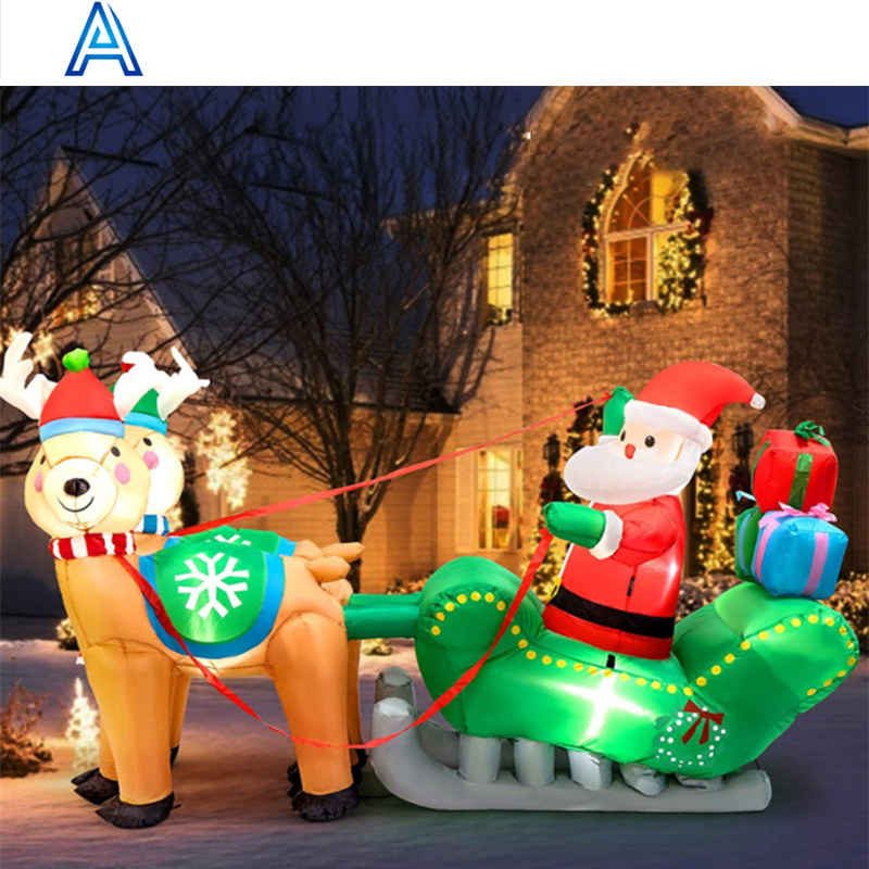 Huge big giant large LED light up inflatable Christmas decoration Santa Claus sled reindeer celebration model for balloon