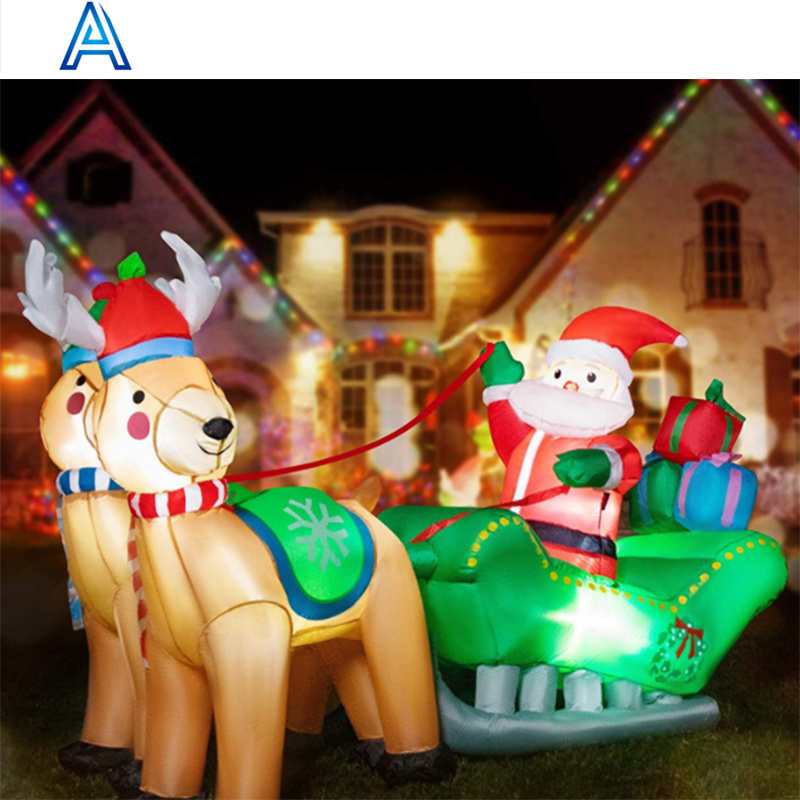 Christmas decoration LED light huge inflatable Santa Claus reindeer sled model balloon