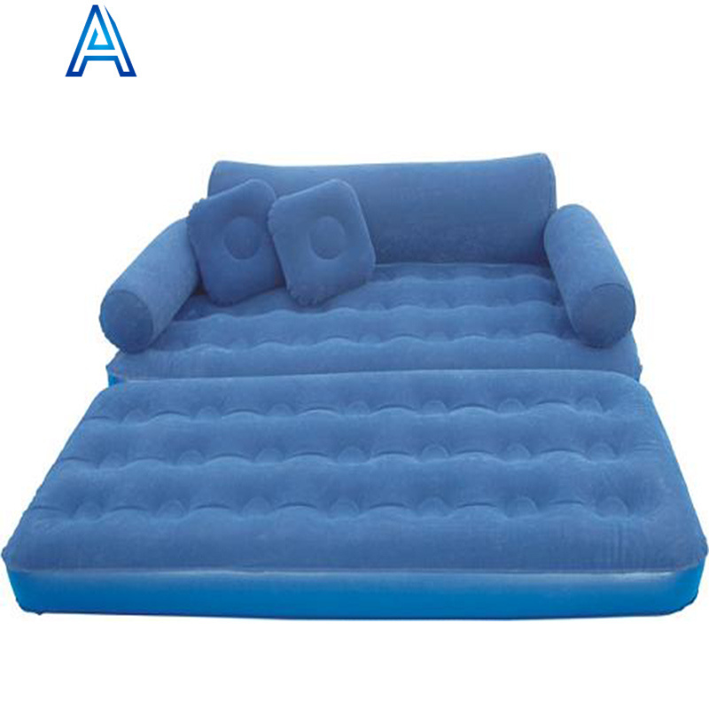 Multi 2 function flocking PVC inflatable sofa chair couch seat with foldable air mat air bed airbed air mattress customize