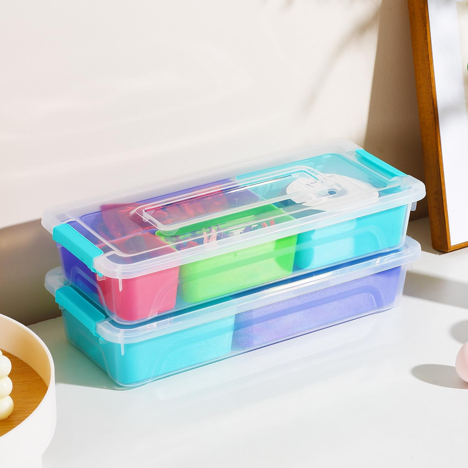 29690 6 Girds Clear Plastic Desk Drawer Organizer Kitchen Drawer Storage Make Up Organizer For Storage Desk Drawer Container