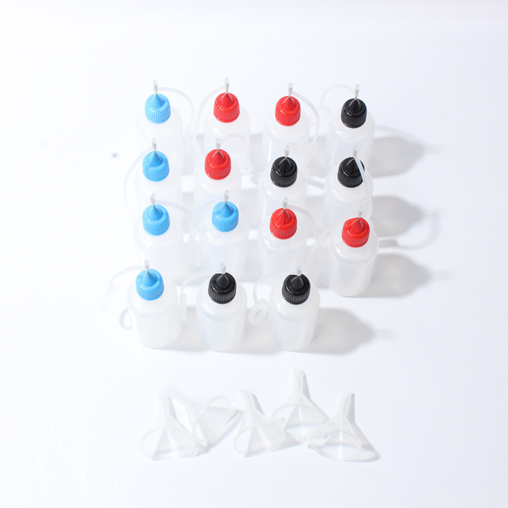 23842 15 Pcs Precision Tip Glue Applicator Bottles Translucent Bottles and Colored Tips With 5 Pcs Mini Funnel