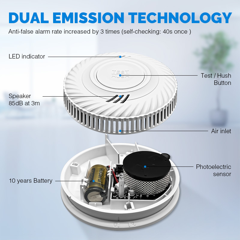 Battery Operated Standalone Smoke Detector Tester Portable Photoelectric Smoke Alarm 10 Year Battery