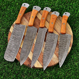 High Quality Hand made Damascus steel Chef knife set Custom Handmade Chef Knives Set With leather Roll Whole sale