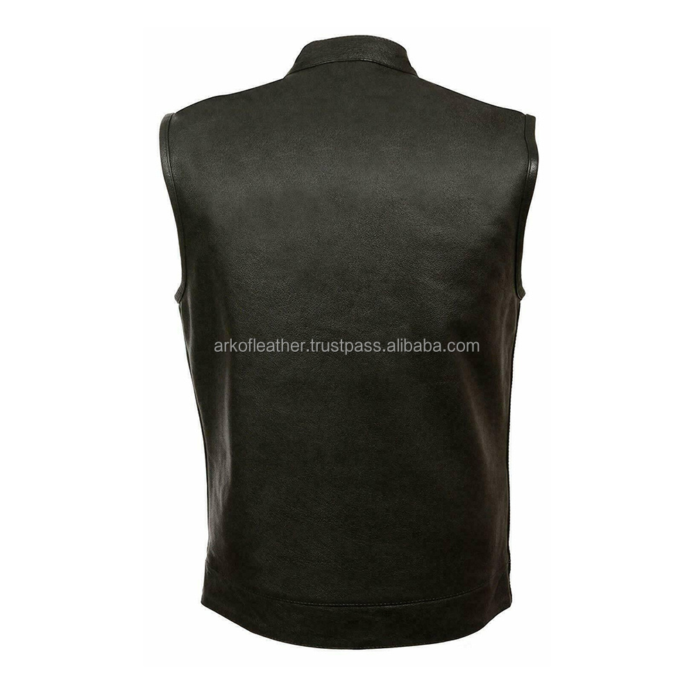 Top Quality Stylish Classic Design Leather Vest For Men Outdoor Leather Vest With Pockets For Adults Men's