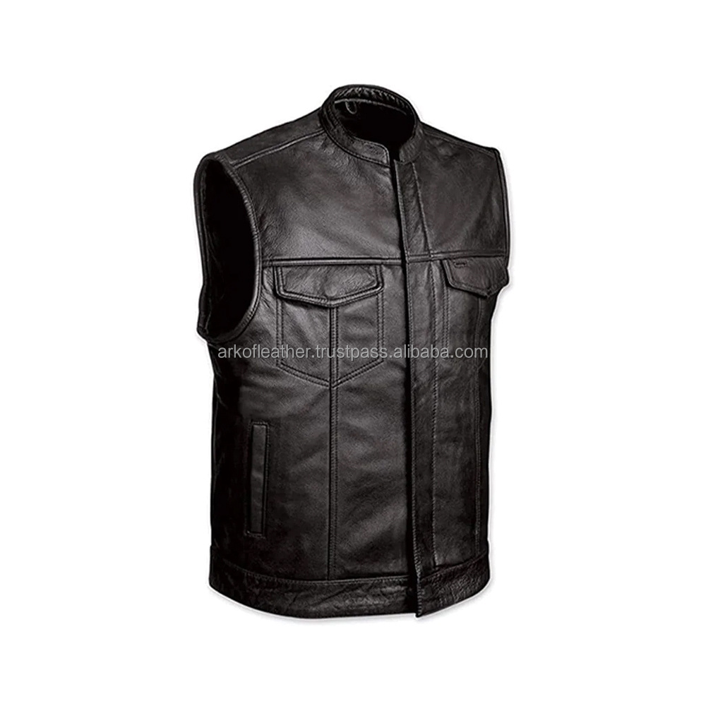 Top Quality Stylish Classic Design Leather Vest For Men Outdoor Leather Vest With Pockets For Adults Men's