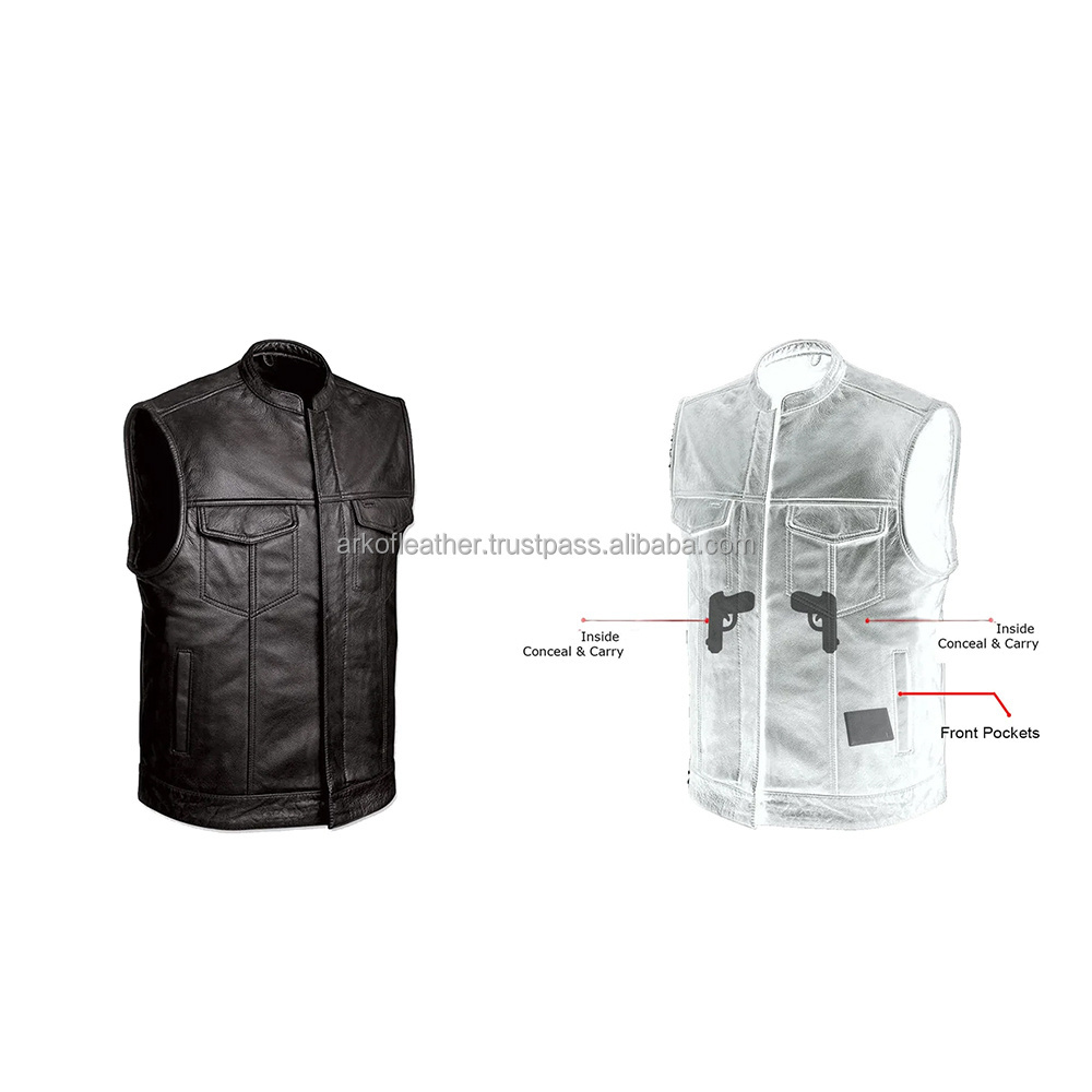 Top Quality Stylish Classic Design Leather Vest For Men Outdoor Leather Vest With Pockets For Adults Men's