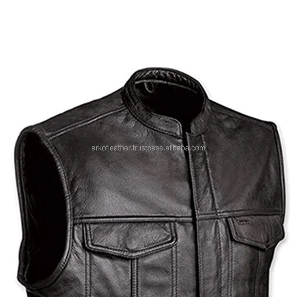 Top Quality Stylish Classic Design Leather Vest For Men Outdoor Leather Vest With Pockets For Adults Men's