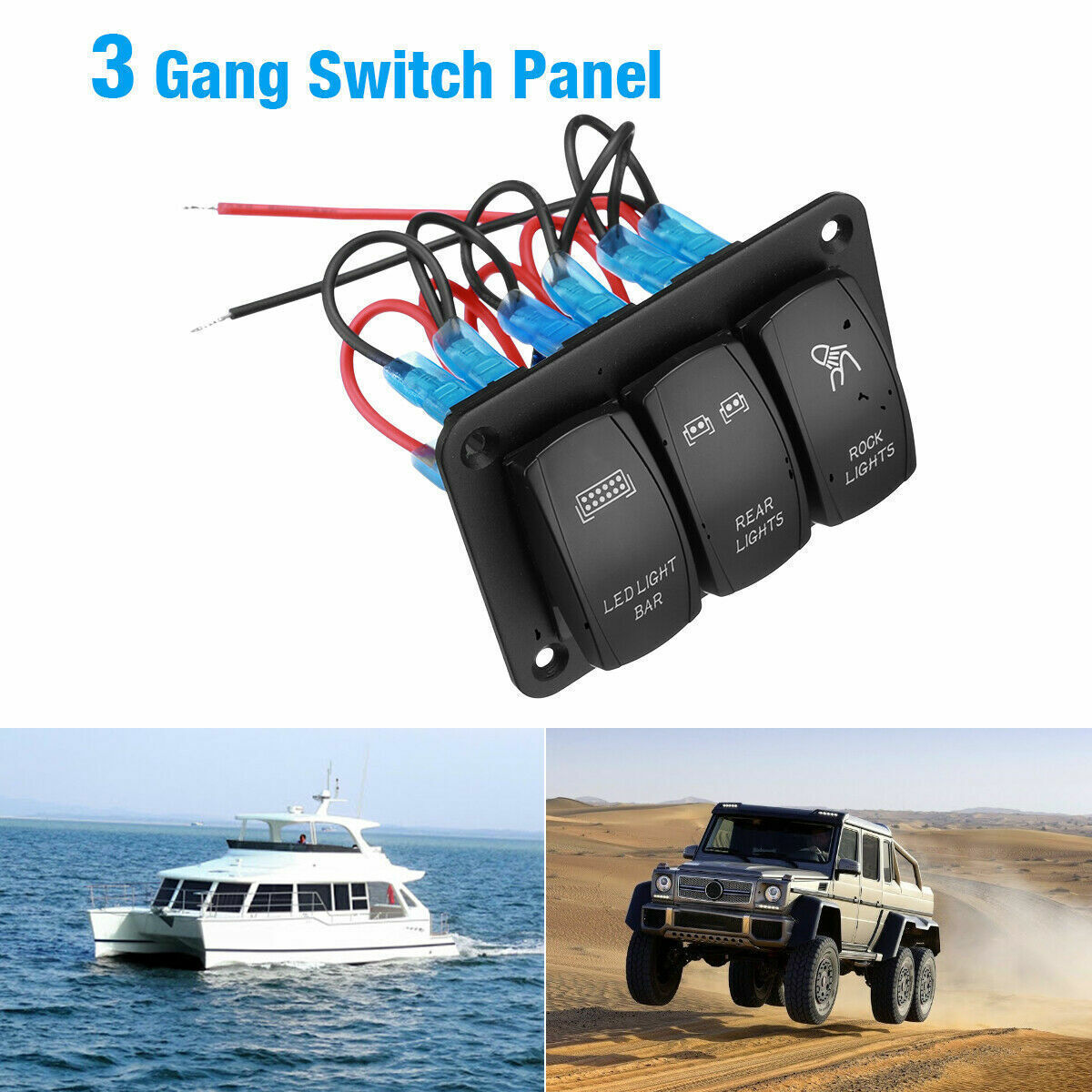 3 Gang Toggle Rocker Switch Panel with Blue LED Light Car Switch  for Car Marine Boat