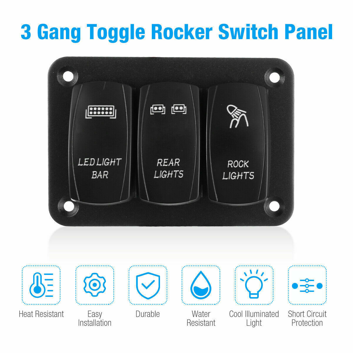 3 Gang Toggle Rocker Switch Panel with Blue LED Light Car Switch  for Car Marine Boat