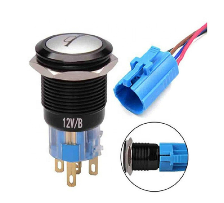 19mm metal button horn reset button switch with LED light waterproof stainless steel oxidized black