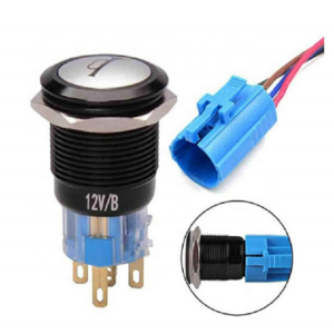 19mm metal button horn reset button switch with LED light waterproof stainless steel oxidized black