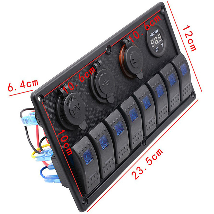 8 Position Gang Combination Switch Panel Rocker Switch Panel For Car Boat ATV UTV Camper Caravans Travel Trailer