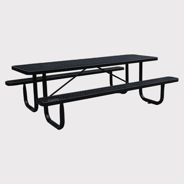 outdoor public commercial extra long steel rectangle picnic table with bench restaurant outside metal table and chair for event