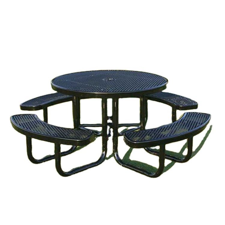 outside expanded metal table with chair garden sets outdoor round thermoplastic coated steel picnic table with bench