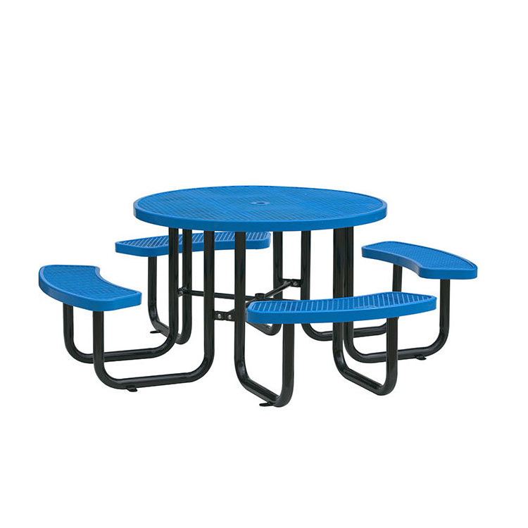 outdoor furniture thermoplastic coated steel picnic table and chair round metal mesh table and bench with umbrella hole