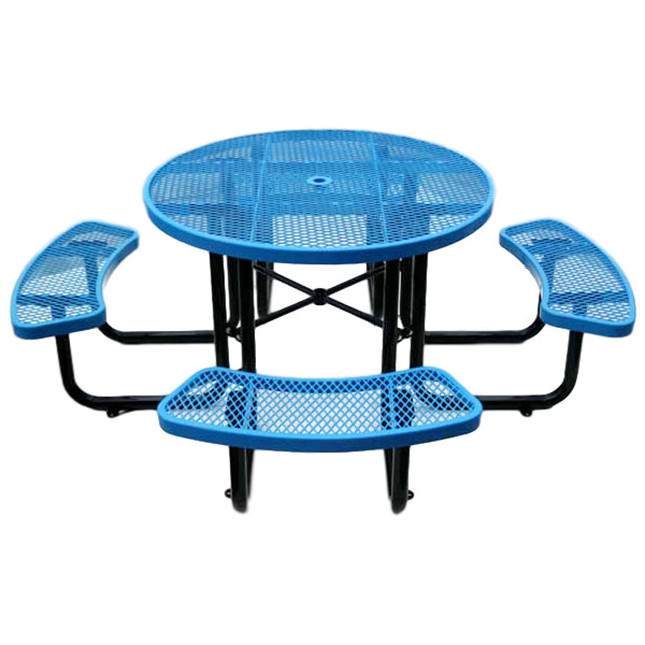 outdoor furniture thermoplastic coated steel picnic table and chair round metal mesh table and bench with umbrella hole