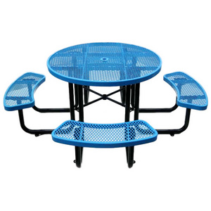 outdoor furniture thermoplastic coated steel picnic table and chair round metal mesh table and bench with umbrella hole