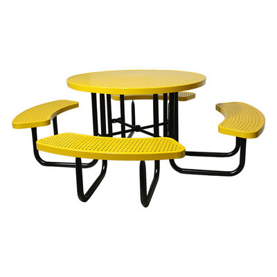 outdoor patio furniture perforated steel circle picnic table outside restaurant event dining set metal table chair with umbrella