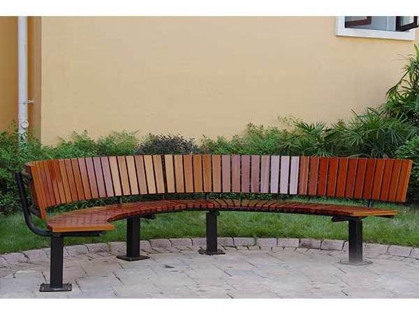 custom cast iron wood slats curved garden semi circle outdoor bench with backrest