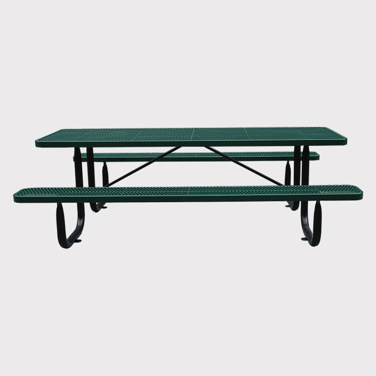 outdoor public commercial extra long steel rectangle picnic table with bench restaurant outside metal table and chair for event