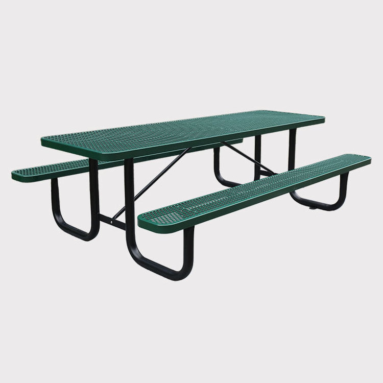 outdoor public commercial extra long steel rectangle picnic table with bench restaurant outside metal table and chair for event