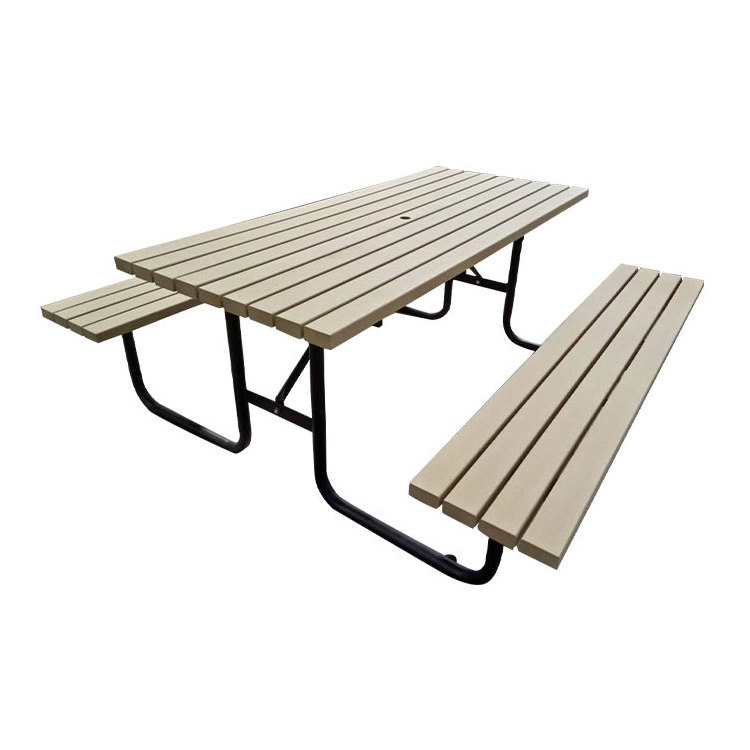 outdoor commercial wooden slat picnic table with bench outside restaurant hardwood dining table garden patio timber coffee table