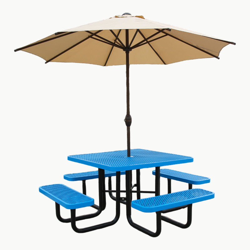 Garden Outdoor Furniture Coffee Table And Chair Set square metal dining table steel picnic table with umbrella hole