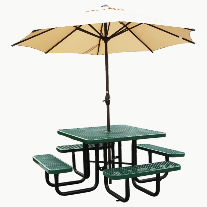 Garden Outdoor Furniture Coffee Table And Chair Set square metal dining table steel picnic table with umbrella hole