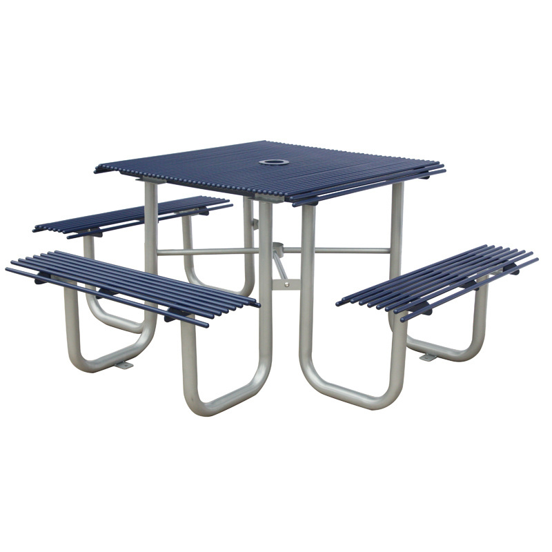 High quality stainless steel table and chair outdoor picnic table with Umbrella hole metal Restaurant dining table bench