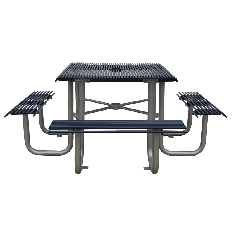 High quality stainless steel table and chair outdoor picnic table with Umbrella hole metal Restaurant dining table bench