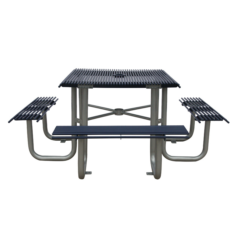 High quality stainless steel table and chair outdoor picnic table with Umbrella hole metal Restaurant dining table bench