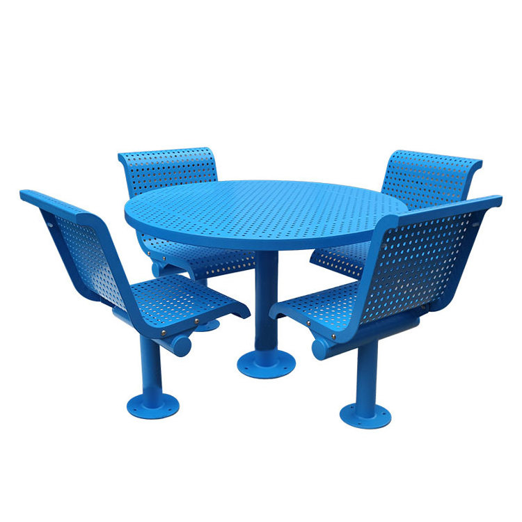 outdoor round steel picnic table with chair set garden set patio heavy duty commercial metal dining table and 4 chairs