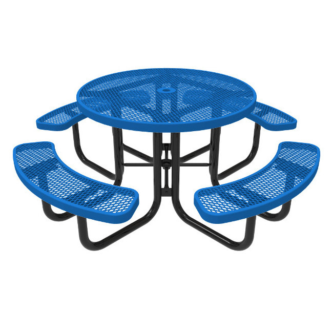 Outdoor Thermoplastic Steel Round Commercial Picnic Table Bench Restaurant Outside Furniture Metal Dining Table With Umbrella