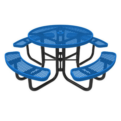 Outdoor Thermoplastic Steel Round Commercial Picnic Table Bench Restaurant Outside Furniture Metal Dining Table With Umbrella