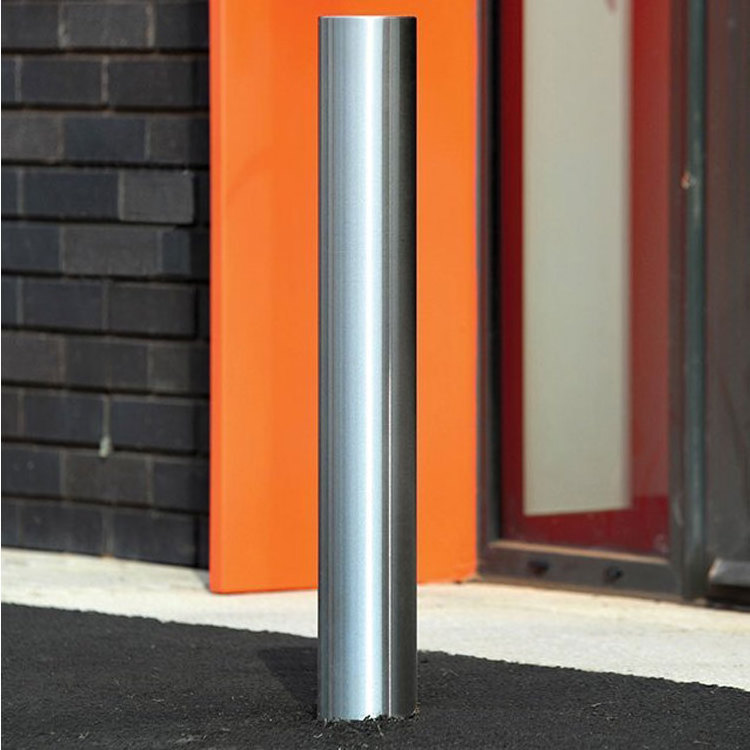 outdoor roadside metal road safety bollard outside car security posts highway pavement stainless steel traffic barrier