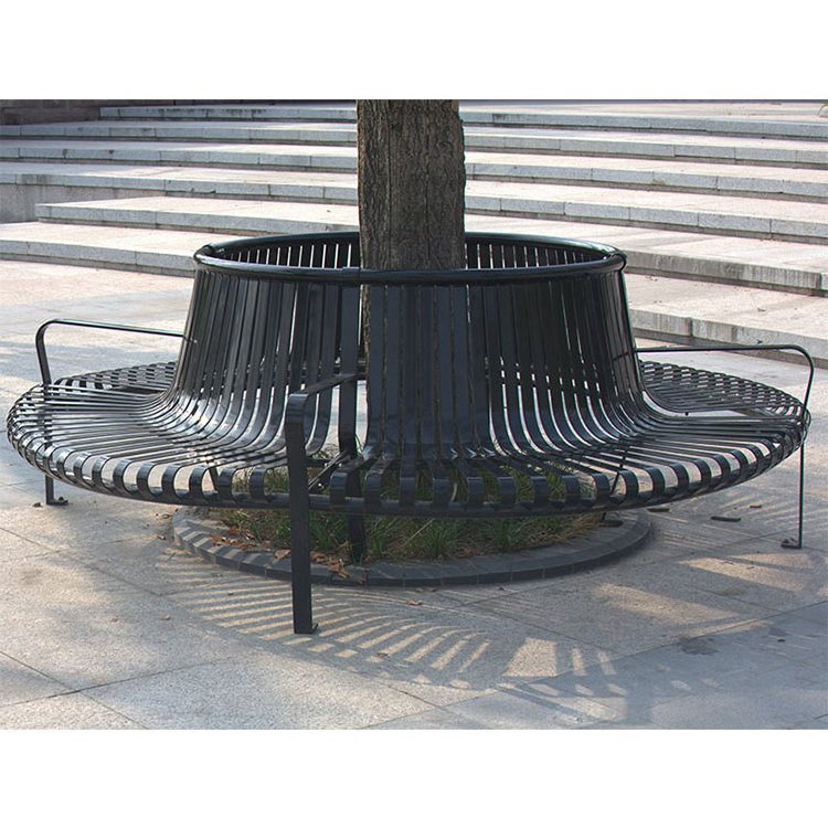 modern black circle flat steel outdoor garden commercial metal tree bench