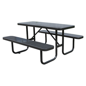 outdoor portable perforated metal extra long picnic table with bench outside steel modern steel dining coffee bench and table