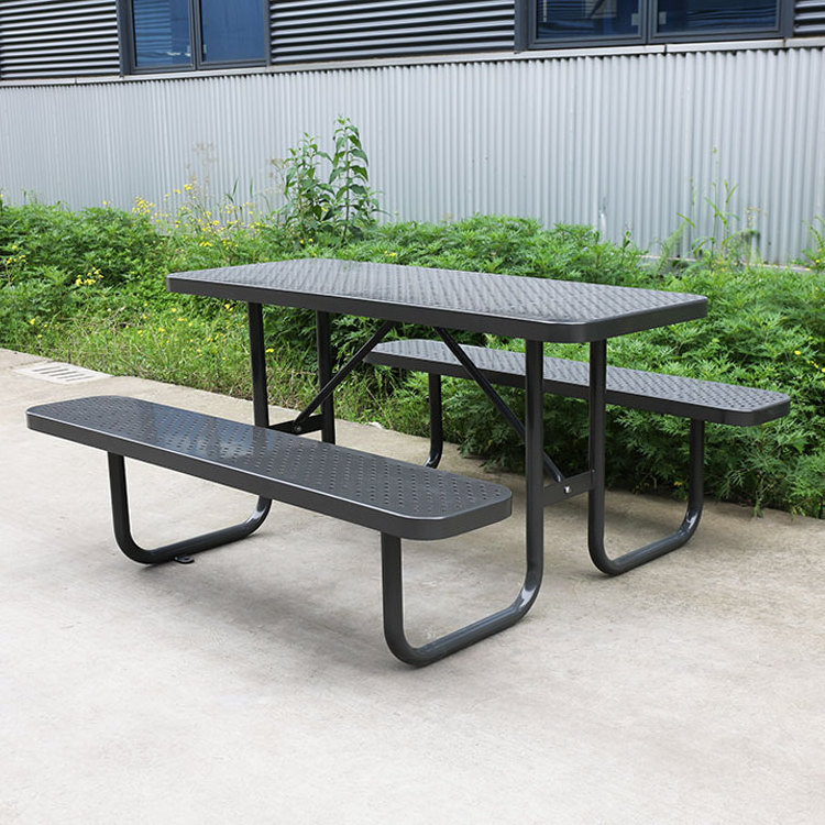 outdoor portable perforated metal extra long picnic table with bench outside steel modern steel dining coffee bench and table