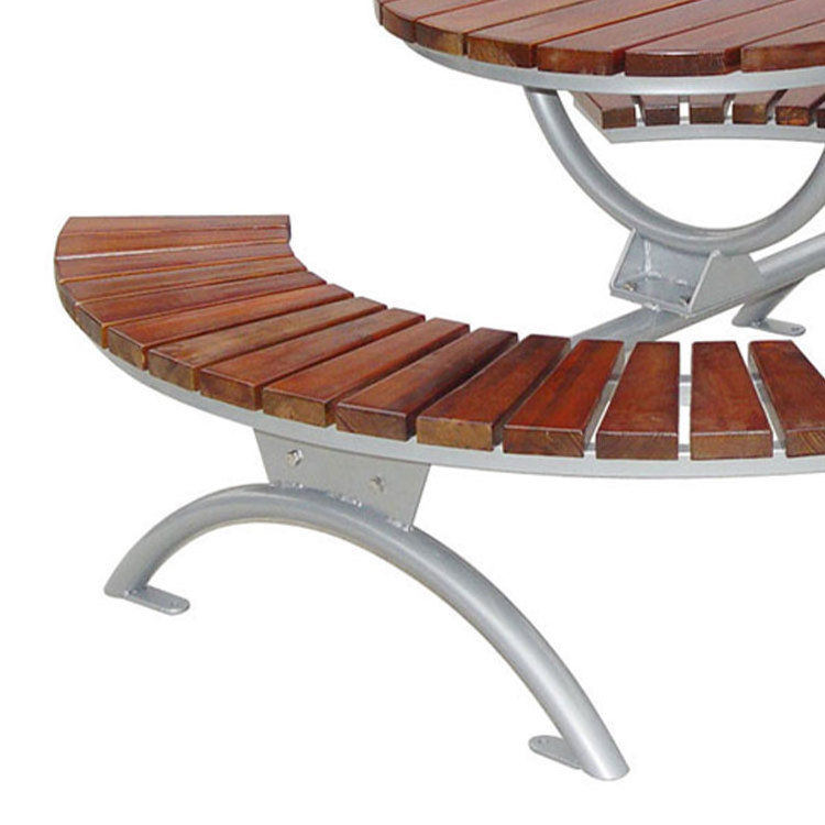 outdoor round wood picnic table with curved bench garden set patio commercial cafe tea table outside dining table and chair