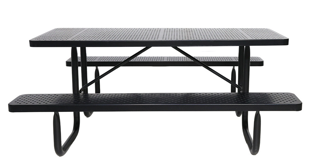 outdoor furniture perforated steel commercial picnic table with bench outside restaurant long picnic table with umbrella hole