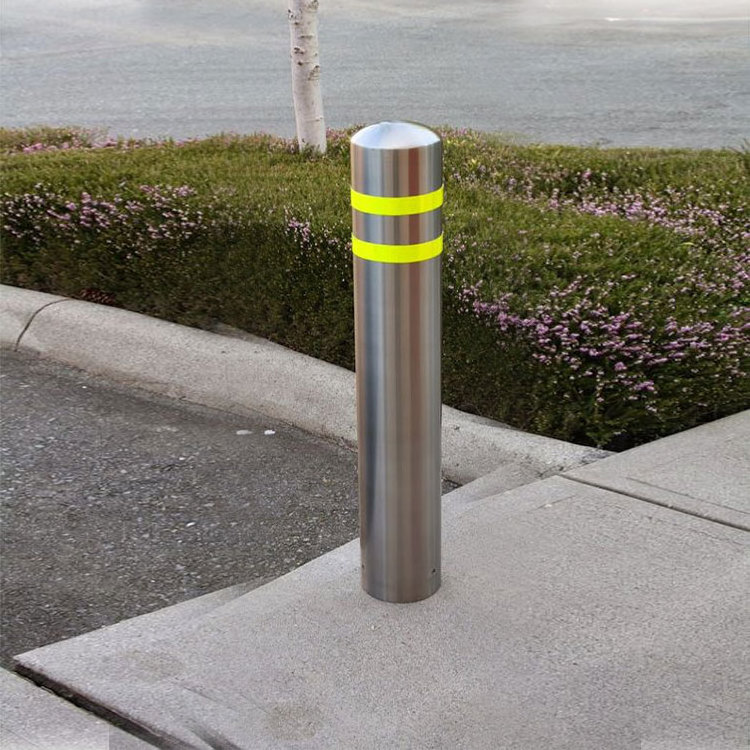 outdoor safety rail bollard roadside metal security bollard outside street roadway sidewalk steel parking car traffic barrier