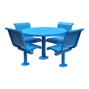 outdoor round steel picnic table with chair set garden set patio heavy duty commercial metal dining table and 4 chairs