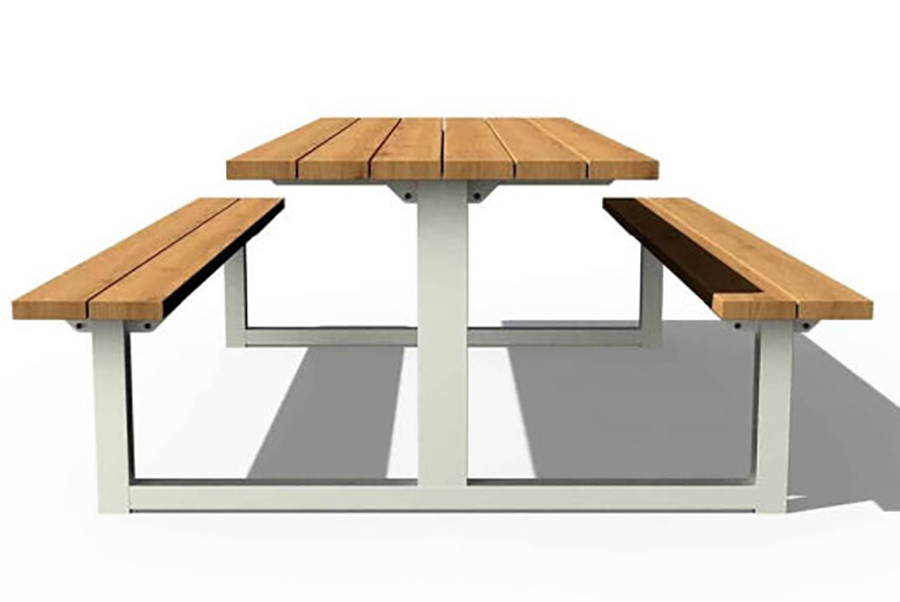 coffee shop fast food shop dining table outside restaurant outdoor table with 2 bench public commercial long wood picnic table