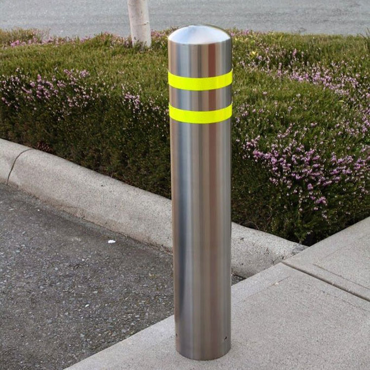 outdoor roadside metal road safety bollard outside car security posts highway pavement stainless steel traffic barrier