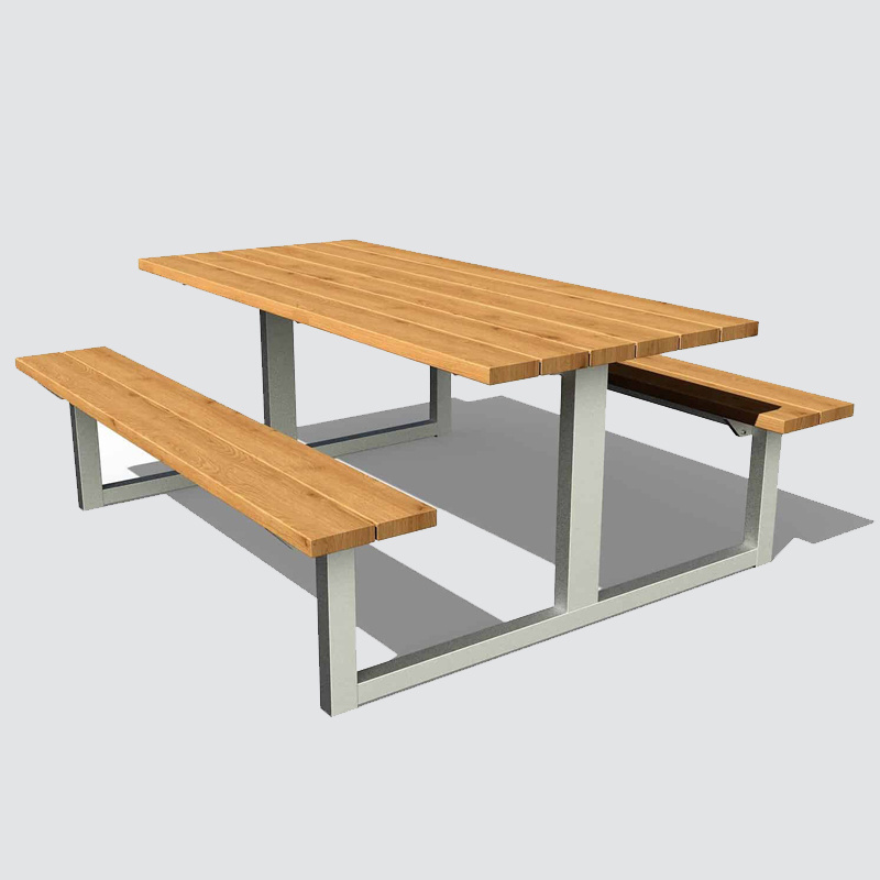 coffee shop fast food shop dining table outside restaurant outdoor table with 2 bench public commercial long wood picnic table