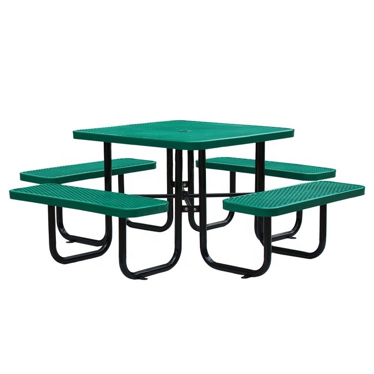 outdoor 6 ft 8 ft expanded metal commercial picnic table with bench outside furniture garden steel rectangle dining table chair