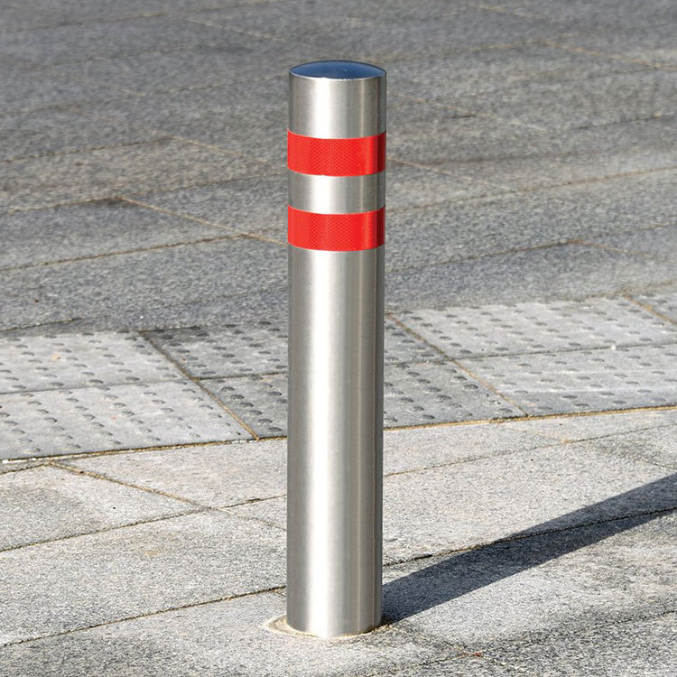 outdoor roadside metal road safety bollard outside car security posts highway pavement stainless steel traffic barrier