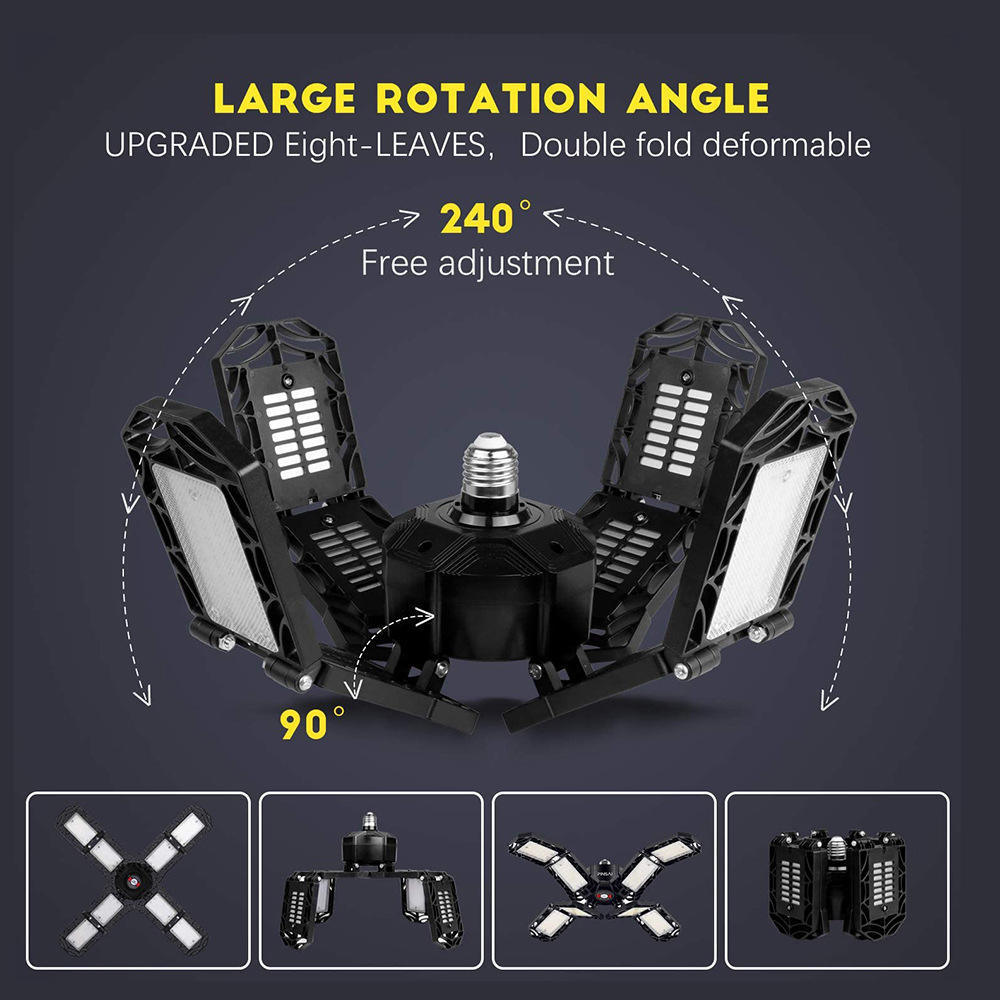 LED Garage Lights 4 Adjustable Panels 6000K Deformable LED Lighting E26/E27 LED Shop Lights for Work Shop