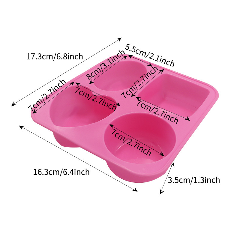 4 Cavities 3D Handmade Mould Soap Mold Kitchen Baking Tools Candle Candy Chocolate Cake Molds Food Grade Silicone 