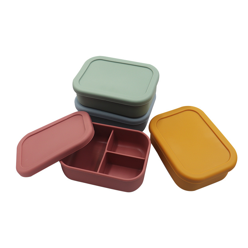 Heat Resistant Easy to Clean Lunch Box 3 Cavities Bento Lunch Box Food Storage Box for Kitchen Food Grade Silicone